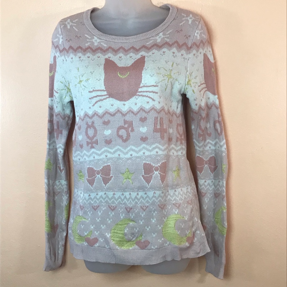 Sailor Moon Artemis Cat Pink Gold Sparkle Sweater Women XS Boxed Lunch